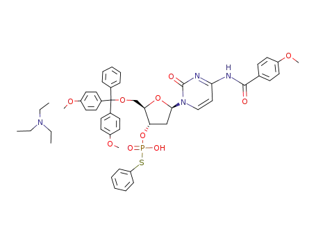 Thiophosphoric acid O-{(2R,3S,5R)-2-[bis-(4-methoxy-phenyl)-phenyl-methoxymethyl]-5-[4-(4-methoxy-benzoylamino)-2-oxo-2H-pyrimidin-1-yl]-tetrahydro-furan-3-yl} ester S-phenyl ester; compound with triethyl-amine