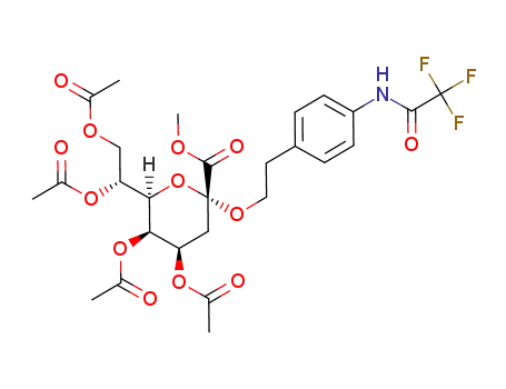 Molecular Structure of 173987-64-9 (methyl <2-(4-trifluoroacetamidophenyl)ethyl 4,5,7,8-tetra-O-acetyl-3-deoxy-α-D-manno-oct-2-ulopyranosid>onate)