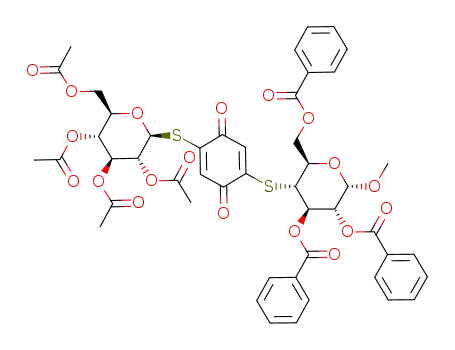 methyl 2,3,6-tri-O-benzoyl-4-deoxy-4-(3',6'-dioxo-4'-(2'',3'',4'',6''-tetra-O-acetyl-β-D-glucopyranosylthio)cyclohexa-1',4'-dienylthio)-α-D-glucopyranoside