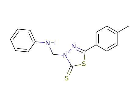 Molecular Structure of 91221-11-3 (1,3,4-Thiadiazole-2(3H)-thione,
5-(4-methylphenyl)-3-[(phenylamino)methyl]-)