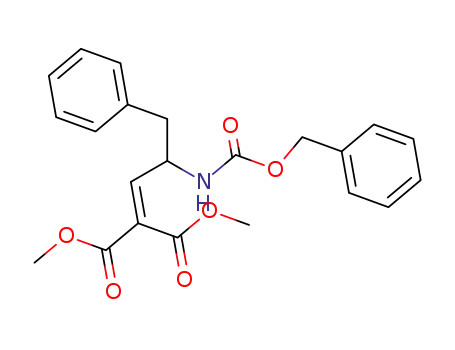 Molecular Structure of 86827-22-7 (Propanedioic acid,
[3-phenyl-2-[[(phenylmethoxy)carbonyl]amino]propylidene]-, dimethyl
ester)