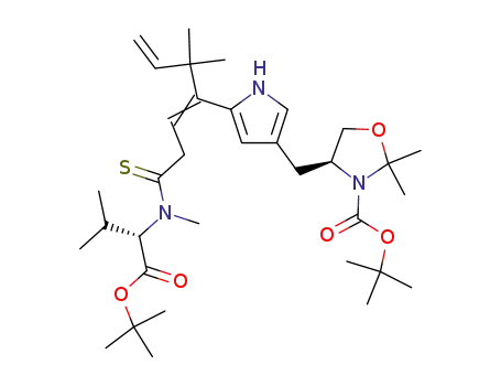3-Oxazolidinecarboxylic acid,
4-[[5-[4-[[1-[(1,1-dimethylethoxy)carbonyl]-2-methylpropyl]methylamino]-
1-(1,1-dimethyl-2-propenyl)-4-thioxo-1-butenyl]-1H-pyrrol-3-yl]methyl]-2,
2-dimethyl-, 1,1-dimethylethyl ester
