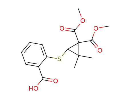 Molecular Structure of 131822-74-7 (1,1-Cyclopropanedicarboxylic acid,
3-[(2-carboxyphenyl)thio]-2,2-dimethyl-, 1,1-dimethyl ester)