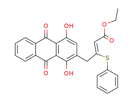 Molecular Structure of 123291-80-5 ((Z)-4-(1,4-Dihydroxy-9,10-dioxo-9,10-dihydro-anthracen-2-yl)-3-phenylsulfanyl-but-2-enoic acid ethyl ester)