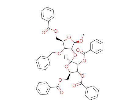 Molecular Structure of 101024-37-7 (methyl 5-O-benzoyl-3-O-benzyl-2-O-(2,3,5-tri-O-benzoyl-β-D-ribofuranosyl)-β-D-ribofuranoside)