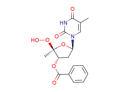 Molecular Structure of 90596-79-5 (Benzoic acid (2R,3S,5R)-2-hydroperoxy-2-methyl-5-(5-methyl-2,4-dioxo-3,4-dihydro-2H-pyrimidin-1-yl)-tetrahydro-furan-3-yl ester)