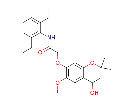 Molecular Structure of 133035-88-8 (N-(2,6-Diethyl-phenyl)-2-(4-hydroxy-6-methoxy-2,2-dimethyl-chroman-7-yloxy)-acetamide)
