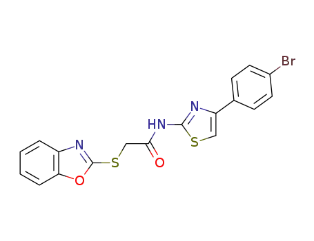 Molecular Structure of 79420-02-3 (2-(Benzooxazol-2-ylsulfanyl)-N-[4-(4-bromo-phenyl)-thiazol-2-yl]-acetamide)