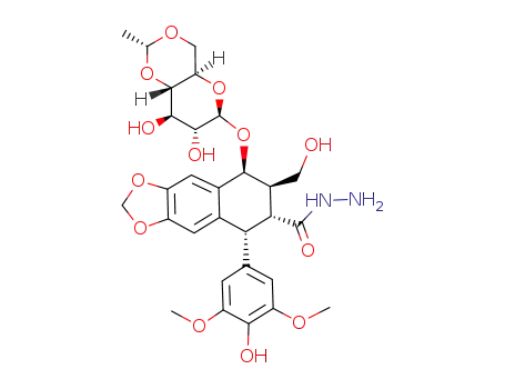 Molecular Structure of 124816-28-0 ((5R,6R,7R,8S)-8-((2R,4aR,6R,7R,8R,8aS)-7,8-Dihydroxy-2-methyl-hexahydro-pyrano[3,2-d][1,3]dioxin-6-yloxy)-5-(4-hydroxy-3,5-dimethoxy-phenyl)-7-hydroxymethyl-5,6,7,8-tetrahydro-naphtho[2,3-d][1,3]dioxole-6-carboxylic acid hydrazide)