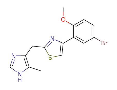 Molecular Structure of 129486-47-1 (4-(5-bromo-2-methoxyphenyl)-2-<<4(5)-methyl-5(4)-imidazolyl>methyl>thiazole)