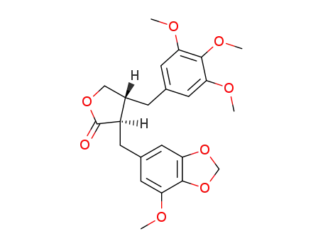Molecular Structure of 101751-71-7 (2(3H)-Furanone,dihydro-3-[(7-methoxy-1,3-benzodioxol-5-yl)methyl]-4-[(3,4,5-trimethoxyphenyl)methyl]-,(3R,4R)-)