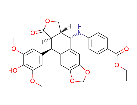 Molecular Structure of 127882-59-1 ((5S-(5alpha,6beta,8alpha,9beta))-4-((5,5a,6,8,8a,9-Hexahydro-9-(4-hydroxy-3,5-dimethoxyphenyl)-8-oxofuro(3,4:6,7)naphtho(2,3-d)-1,3-dioxol-5-yl)amino)benzoic acid, ethyl ester)