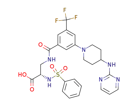 Molecular Structure of 334792-95-9 ((2S)-benzenesulfonylamino-3-[3-{4-(pyrimidin-2-ylamino)piperidin-1-yl}-5-(trifluoromethyl)benzoylamino]propionic acid)