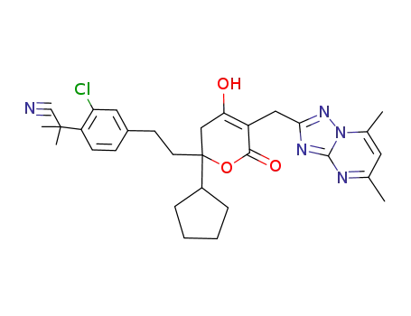 2-[2-chloro-4-(2-{2-cyclopentyl-5-[(5,7-dimethyl[1,2,4]triazolo[1,5-a]pyrimidin-2-yl)methyl]-4-hydroxy-6-oxo-3,6-dihydro-2H-pyran-2-yl}ethyl)phenyl]-2-methylpropanenitrile