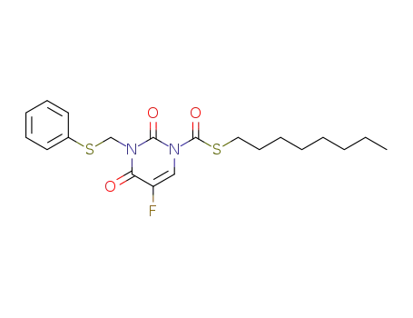 Molecular Structure of 90162-94-0 (1(2H)-Pyrimidinecarbothioic acid,
5-fluoro-3,4-dihydro-2,4-dioxo-3-[(phenylthio)methyl]-, S-octyl ester)