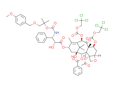 Molecular Structure of 154044-74-3 (N-Des-t-boc-N-2-[2-methyl-1-(4-methoxyphenyl)methoxy]propyloxycarbonxyl-7,10-O-bis{[(2,2,2-trichloroethyl)oxy]carbonyl} Docetaxel)