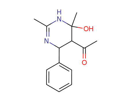 Molecular Structure of 100580-06-1 (Ethanone,
1-(1,4,5,6-tetrahydro-4-hydroxy-2,4-dimethyl-6-phenyl-5-pyrimidinyl)-)