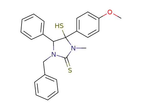 Molecular Structure of 88226-11-3 (2-Imidazolidinethione,
4-mercapto-4-(4-methoxyphenyl)-3-methyl-5-phenyl-1-(phenylmethyl)-)