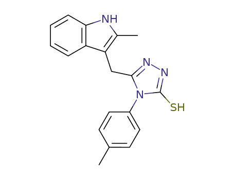 Molecular Structure of 54649-00-2 (5-[(2-methyl-1H-indol-3-yl)methyl]-4-(4-methylphenyl)-2,4-dihydro-3H-1,2,4-triazole-3-thione)