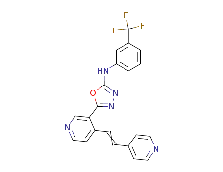 Molecular Structure of 883557-32-2 ({5-[4-((E)-2-Pyridin-4-yl-vinyl)-pyridin-3-yl]-[1,3,4]oxadiazol-2-yl}-(3-trifluoromethyl-phenyl)-amine)