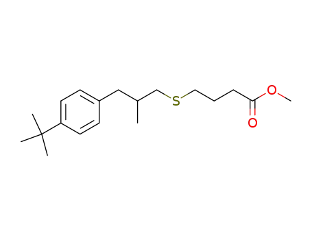 Molecular Structure of 140160-86-7 (Butanoic acid, 4-[[3-[4-(1,1-dimethylethyl)phenyl]-2-methylpropyl]thio]-,
methyl ester)