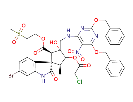 2-(methylsulfonyl)ethyl 6'-bromo-4-<(chloroacetyl)oxy>-1',2'-dihydro-3-hydroxy-5-methyl-3-<<<5-nitro-2,6-bis(phenylmethoxy)-4-pyrimidinyl>amino>methyl>-2'-oxospiro-<cyclopentane-1,3'-<3H>indole>-2-carboxylate