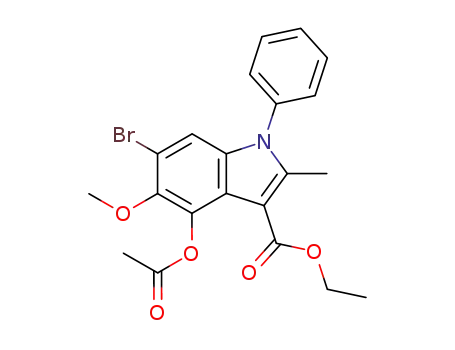 Molecular Structure of 93971-00-7 (1H-Indole-3-carboxylic acid,
4-(acetyloxy)-6-bromo-5-methoxy-2-methyl-1-phenyl-, ethyl ester)