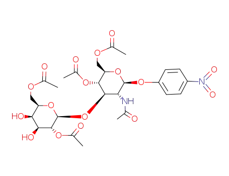 Molecular Structure of 148704-98-7 (4-nitrophenyl O-(2,6-di-O-acetyl-β-D-galactopyranosyl)-(1-3)-2-acetamido-4,6-di-O-acetyl-2-deoxy-β-D-glucopyranoside)