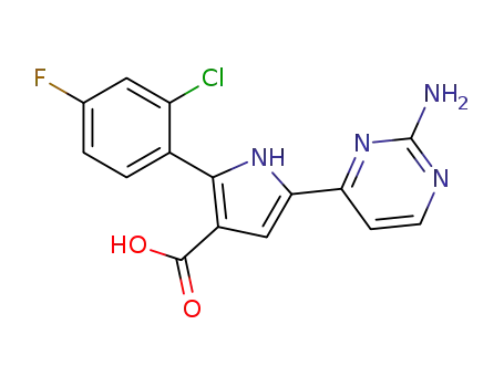Molecular Structure of 951784-11-5 (1H-Pyrrole-3-carboxylic  acid,  5-(2-amino-4-pyrimidinyl)-2-(2-chloro-4-fluorophenyl)-)
