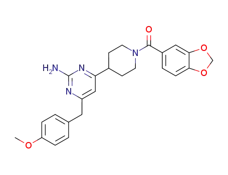 Molecular Structure of 198553-25-2 (4-[1-(1,3-benzodioxol-5-ylcarbonyl)piperidin-4-yl]-6-(4-methoxybenzyl)pyrimidin-2-amine)