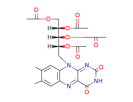 Molecular Structure of 5978-88-1 (1-Deoxy-1-(3,4-dihydro-7,8-dimethyl-2,4-dioxobenzo[g]pteridin-10(2H)-yl)-D-arabinitol tetraacetate)