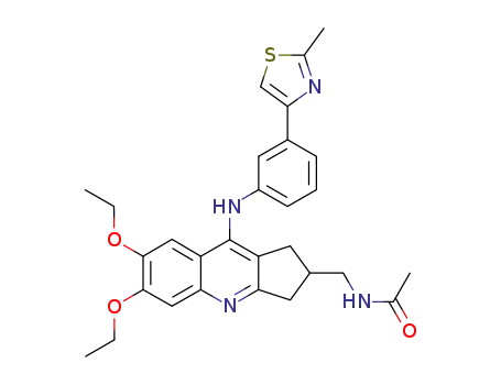Molecular Structure of 914930-89-5 (Acetamide,
N-[[6,7-diethoxy-2,3-dihydro-9-[[3-(2-methyl-4-thiazolyl)phenyl]amino]-1
H-cyclopenta[b]quinolin-2-yl]methyl]-)