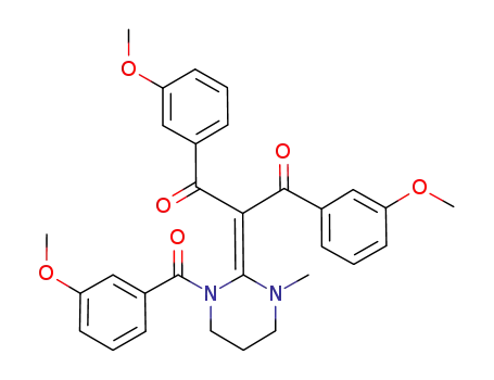 Molecular Structure of 1228685-33-3 (2-[1-(3-methoxybenzoyl)-3-methyltetrahydropyrimidin-2(1H)-ylidene]-1,3-bis(3-methoxyphenyl)propane-1,3-dione)