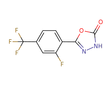 Molecular Structure of 220381-28-2 (5-(2-fluoro-4-trifluoromethyl-phenyl)-3<i>H</i>-[1,3,4]oxadiazol-2-one)