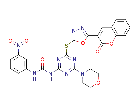 2-{(coumarin-3-yl-1,3,4-oxadiazolyl)-5-thio}-4-(morpholino)-6-(3-nitrophenylureido)-s-triazine