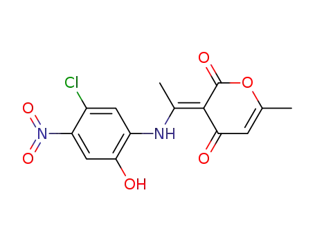 Molecular Structure of 1119628-99-7 ((E)-3-(1-(5-chloro-2-hydroxy-4-nitrophenylamino)ethylidene)-6-methyl-2H-pyran-2,4-dione)