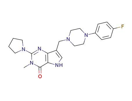 Molecular Structure of 1179358-24-7 (7-{[4-(4-fluorophenyl)piperazin-1-yl]methyl}-3-methyl-2-pyrrolidin-1-yl-3,5-dihydro-4H-pyrrolo[3,2-d]pyrimidin-4-one)