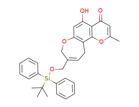 Molecular Structure of 1203490-51-0 (9-(tert-butyldiphenylsilyloxy)methyl-5-hydroxy-2-methyl-8,11-dihydro-4H-oxepino[2,3-h]chromen-4-one)