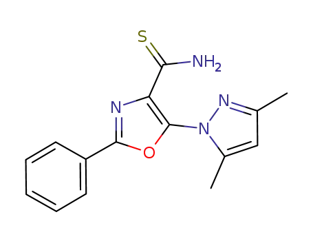 Molecular Structure of 1025217-90-6 (5-(3,5-dimethyl-1H-pyrazol-1-yl)-2-phenyl-1,3-oxazole-4-carbothioamide)