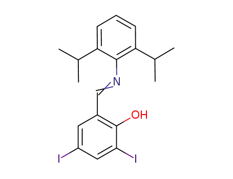 Molecular Structure of 210883-04-8 (Phenol, 2-[[[2,6-bis(1-methylethyl)phenyl]imino]methyl]-4,6-diiodo-)