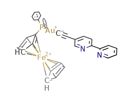 Molecular Structure of 1015065-66-3 ([(η5-C5H5)Fe(η5-C5H4PPh2)Au(CC-2,2'-bipyridyl-5-yl)])