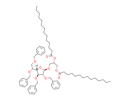 Molecular Structure of 1236037-90-3 (3-O-(2,3,5,6-tetra-O-benzyl-β-D-galactofuranosyl)-1,2-di-O-myristoyl-sn-glycerol)