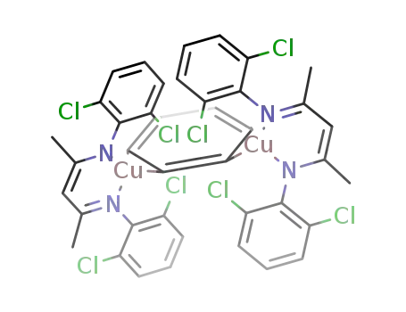 Molecular Structure of 1119821-62-3 (μ-Benzenebis[N,N'-(1,3-dimethyl-1,3-propanediylidene)bis(2,6-dichlorobenzenaminato)]dicopper(I),benzeneadduct,min.98%)