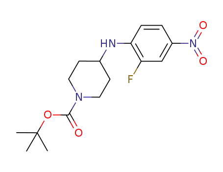 Molecular Structure of 952285-81-3 (tert-Butyl 4-[(2-fluoro-4-nitrophenyl)amino]piperidine-1-carboxylate)