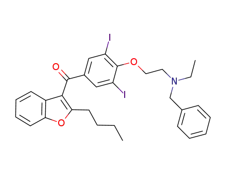 Molecular Structure of 1096359-59-9 ({4-[2-(benzyl-ethyl-amino)-ethoxy]-3,5-diiodo-phenyl}-(2-butyl-benzofuran-3-yl)-methanone)