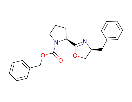 Molecular Structure of 700875-99-6 ((2S)-2-{(4S)-4-benzyl-4,5-dihydro-1,3-oxazol-2-yl}pyrrolidine-1-carboxylic acid benzyl ester)