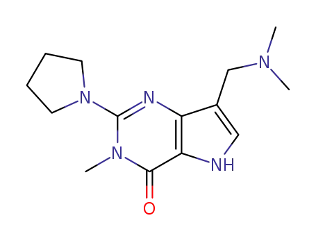 Molecular Structure of 1179358-18-9 (7-(dimethylamino)methyl-3-methyl-2-pyrrolidin-1-yl-3,5-dihydro-4H-pyrrolo[3,2-d]pyrimidin-4-one)