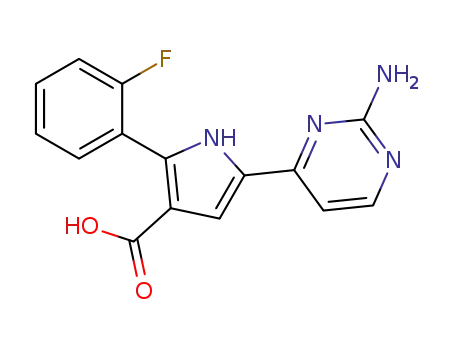 Molecular Structure of 951784-07-9 (1H-Pyrrole-3-carboxylic  acid,  5-(2-amino-4-pyrimidinyl)-2-(2-fluorophenyl)-)