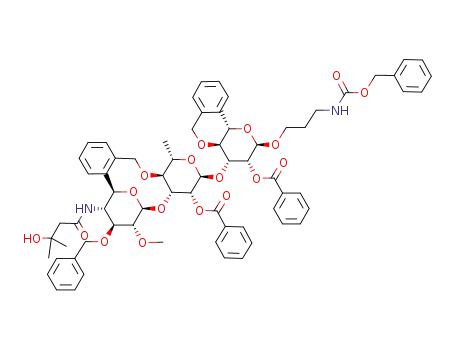 3-[(N-benzyloxycarbonyl)amino]propyl-O-(4-(3-hydroxy-3-methylbutanamido)-3-O-benzyl-4,6-dideoxy-2-O-methyl-β-D-glucopyranosyl)-(1->3)-O-(2-O-benzoyl-4-O-benzyl-α-L-rhamnopyranosyl)-(1->3)-2-O-benzoyl-4-O-benzyl-α-L-rhamnopyranoside