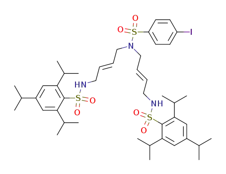 Molecular Structure of 918401-84-0 (Benzenesulfonamide,
4-iodo-N,N-bis[(2E)-4-[[[2,4,6-tris(1-methylethyl)phenyl]sulfonyl]amino]-
2-buten-1-yl]-)